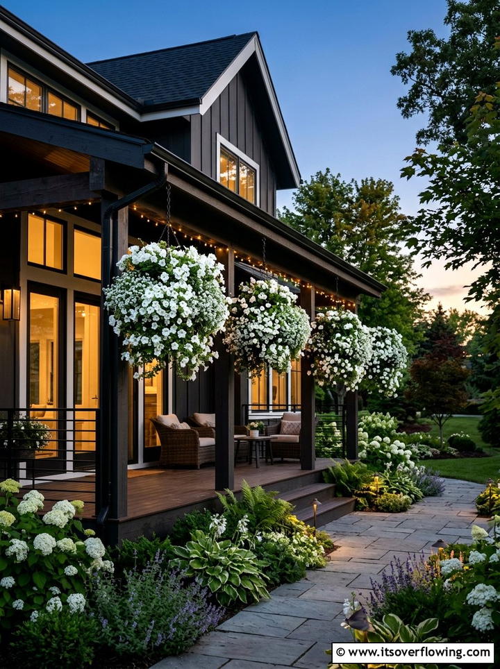 White Flower Hanging Baskets - 25 front porch ideas with hanging baskets