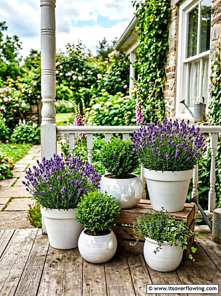 White Flower Pot Grouping - 25 garden decor ideas with container groupings