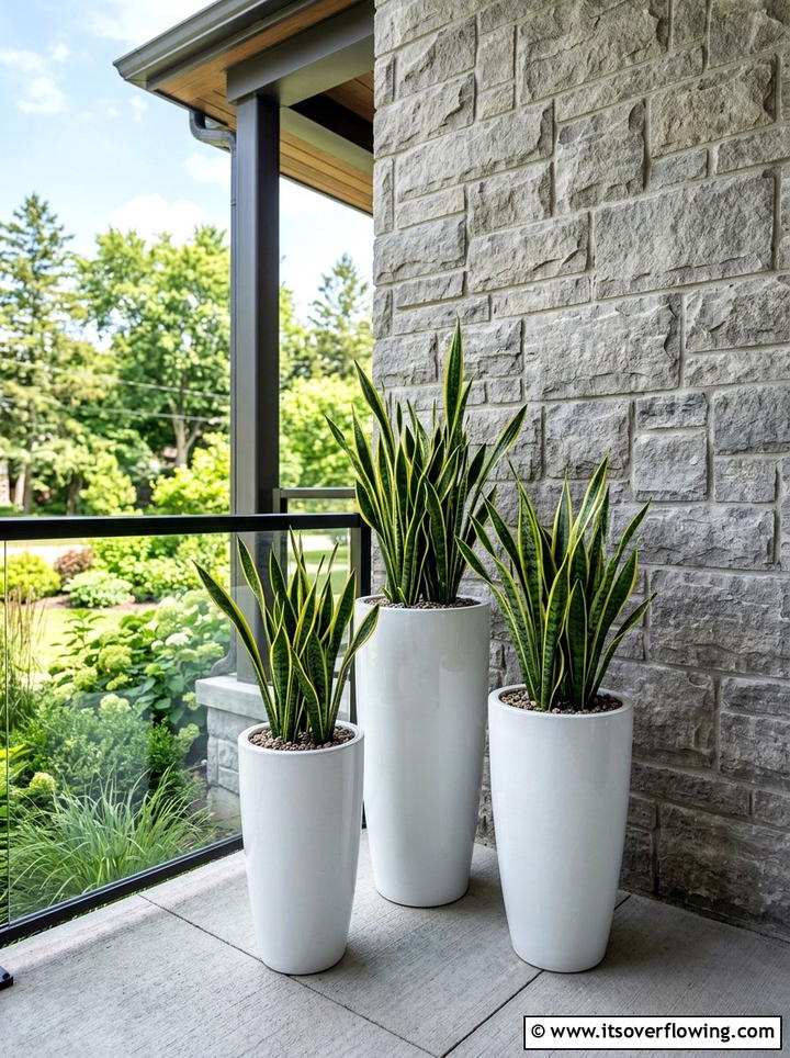 White Glazed Tall Planters - 25 front porch ideas with ceramic pots
