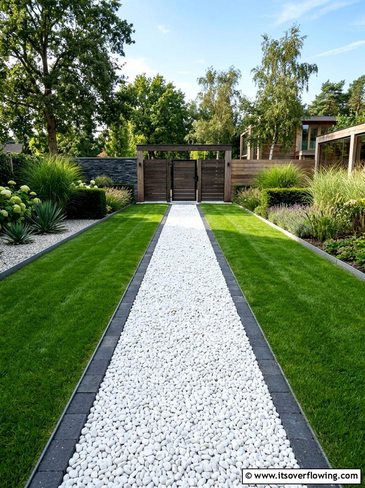 White Gravel Garden Path - 25 garden design ideas with bold contrast