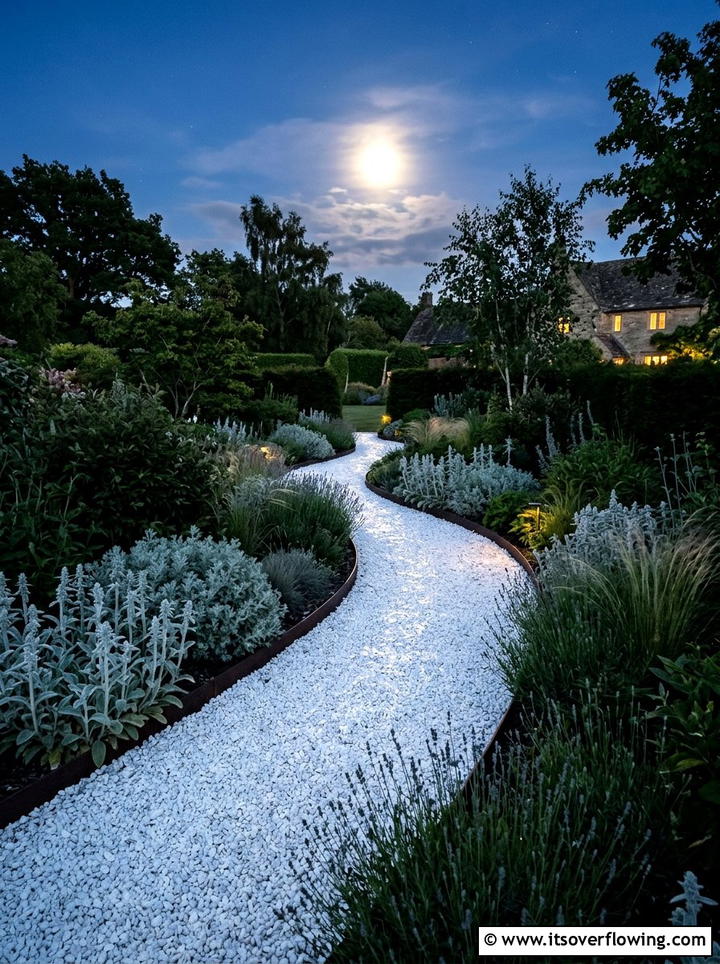 White Gravel Garden Path - 25 creative garden ideas with moon gardens