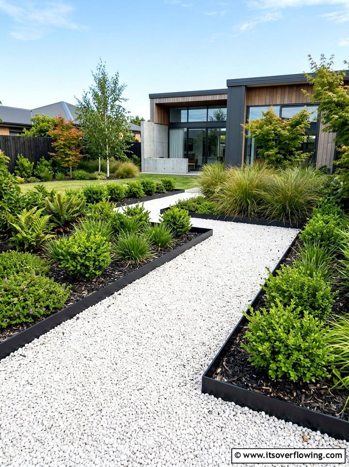 White Gravel Path With Black Edging - 25 creative garden ideas with black and white gardens