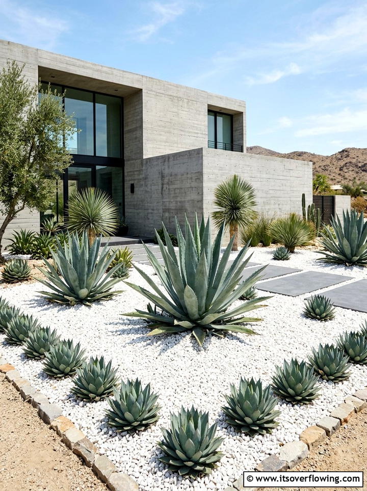 White Gravel With Agave - 25 backyard ideas with border plants