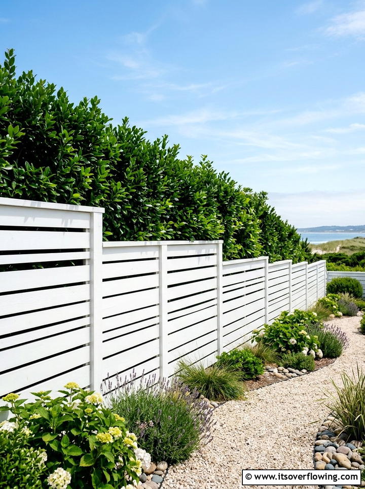 White Horizontal Fence - 25 garden ideas for narrow yards