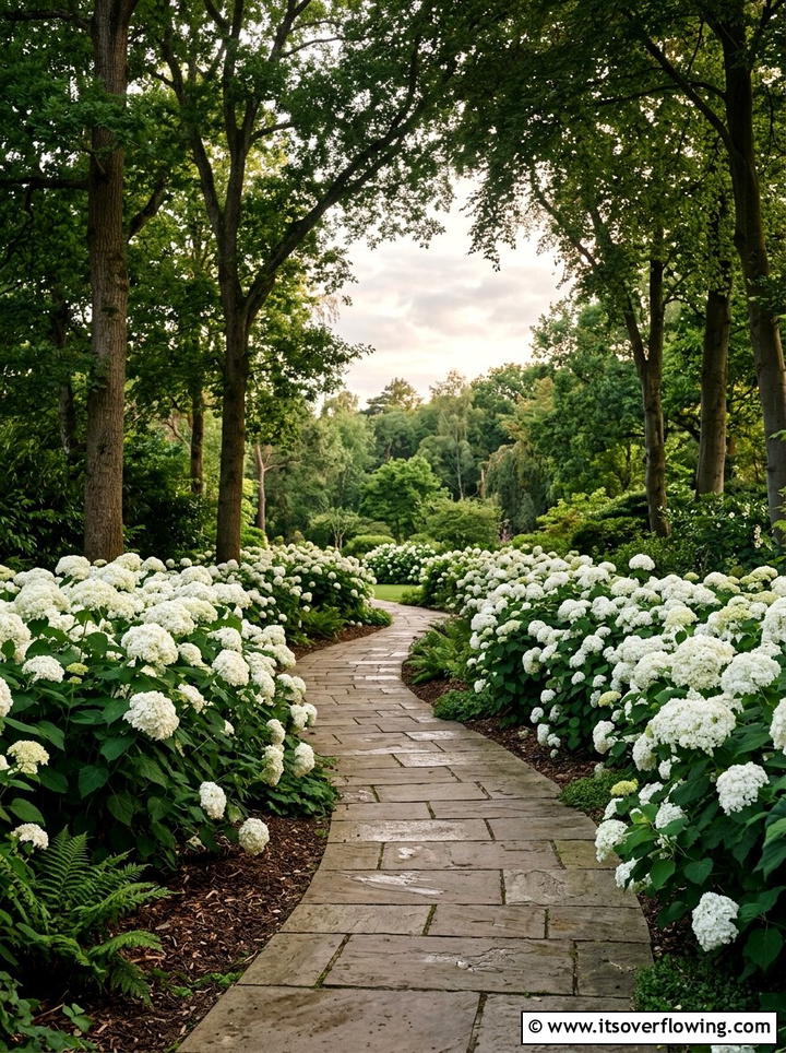 White Hydrangea Walkway - 25 creative garden ideas with moon gardens
