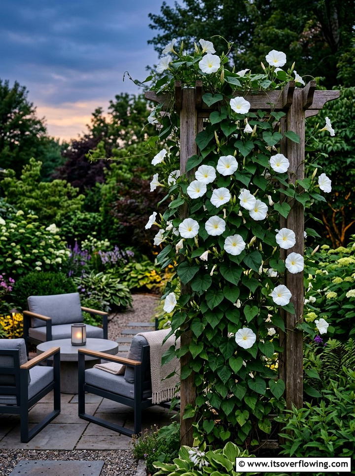 White Moonflower Vine - 25 creative garden ideas with moon gardens