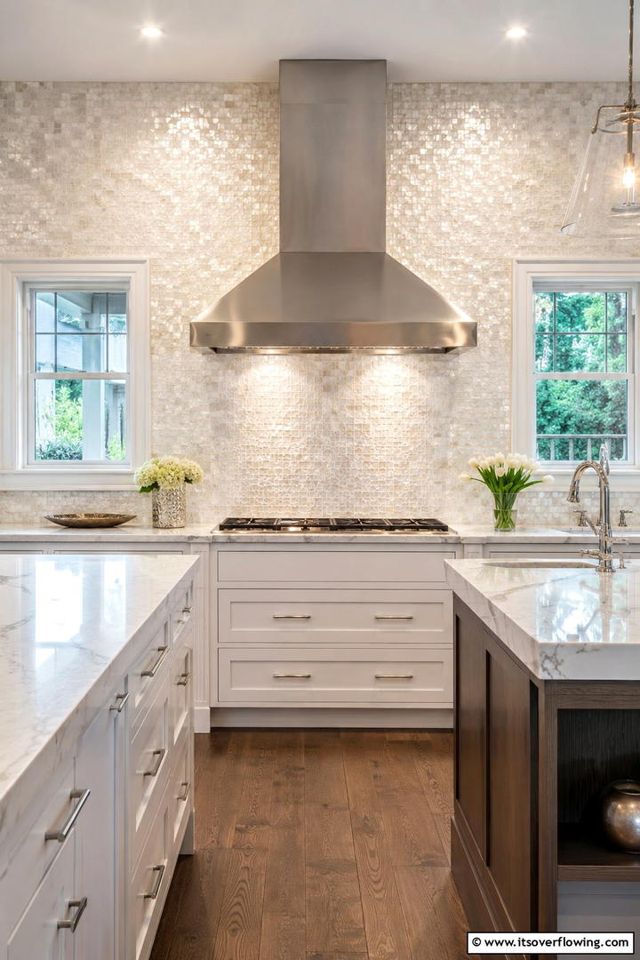 White Mosaic Tile Detail - 30 Small White Kitchen Ideas for Bright, Airy Spaces