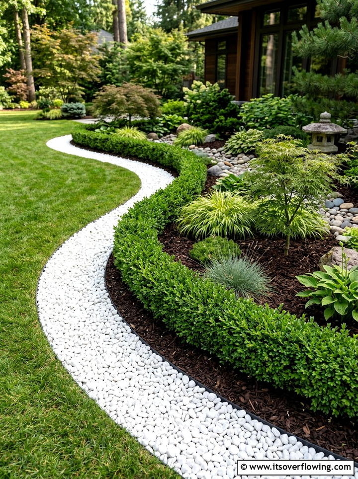 White Pebble Border - 25 garden ideas for zen spaces