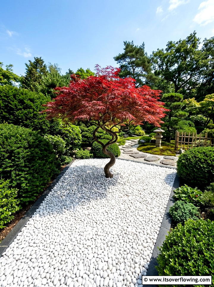 White Pebble Ground Cover - 25 garden decor ideas with minimalist accents