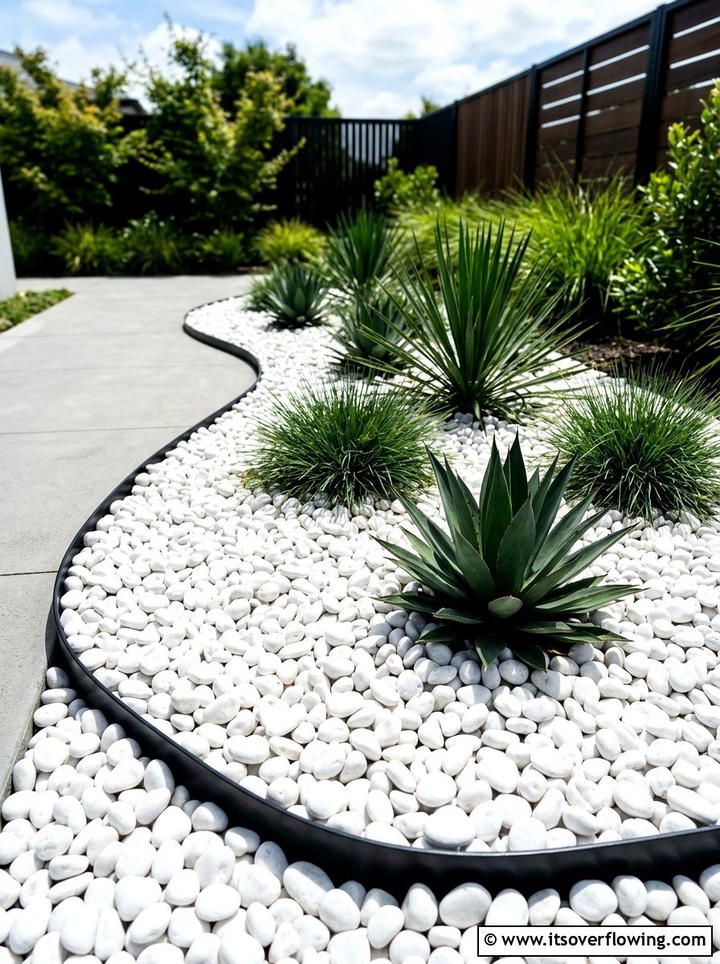 White Pebble Mulch - 25 backyard decorating ideas with zen retreat vibe