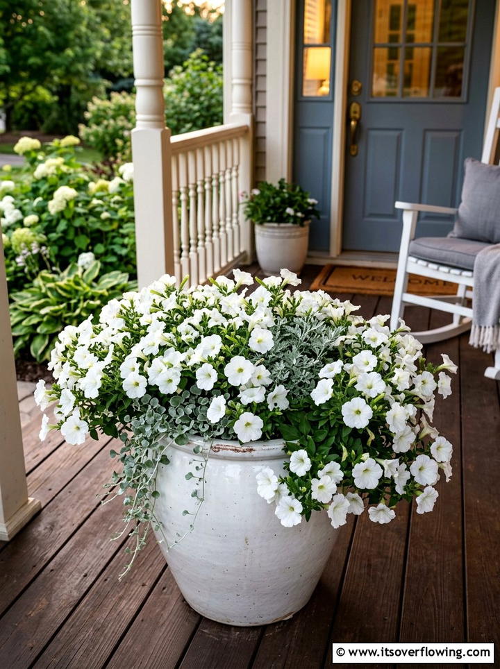 White Petunia Garden Container - 25 creative garden ideas with moon gardens