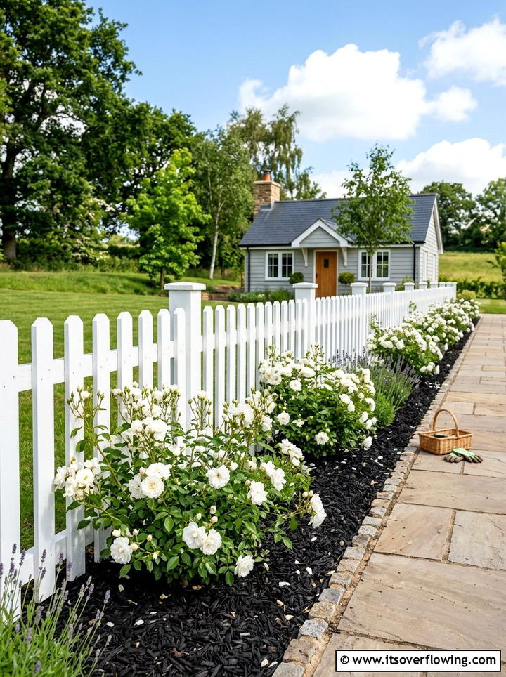 White Picket Fence With Black Mulch - 25 creative garden ideas with black and white gardens