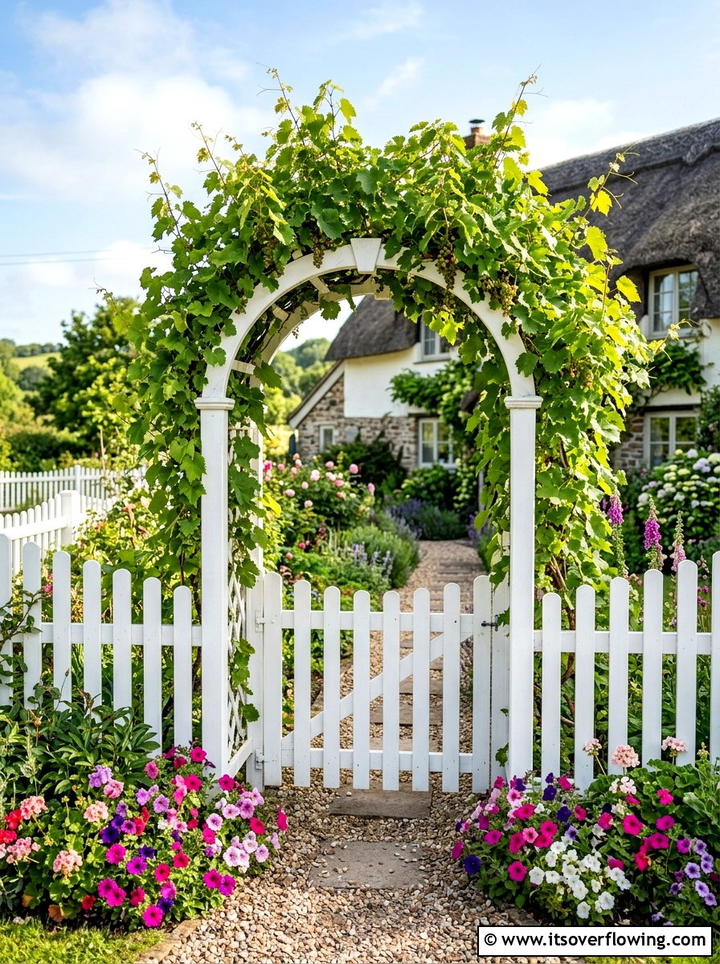 White Picket Fence With Grape Arbor Gate - 25 creative garden ideas with grape arbor