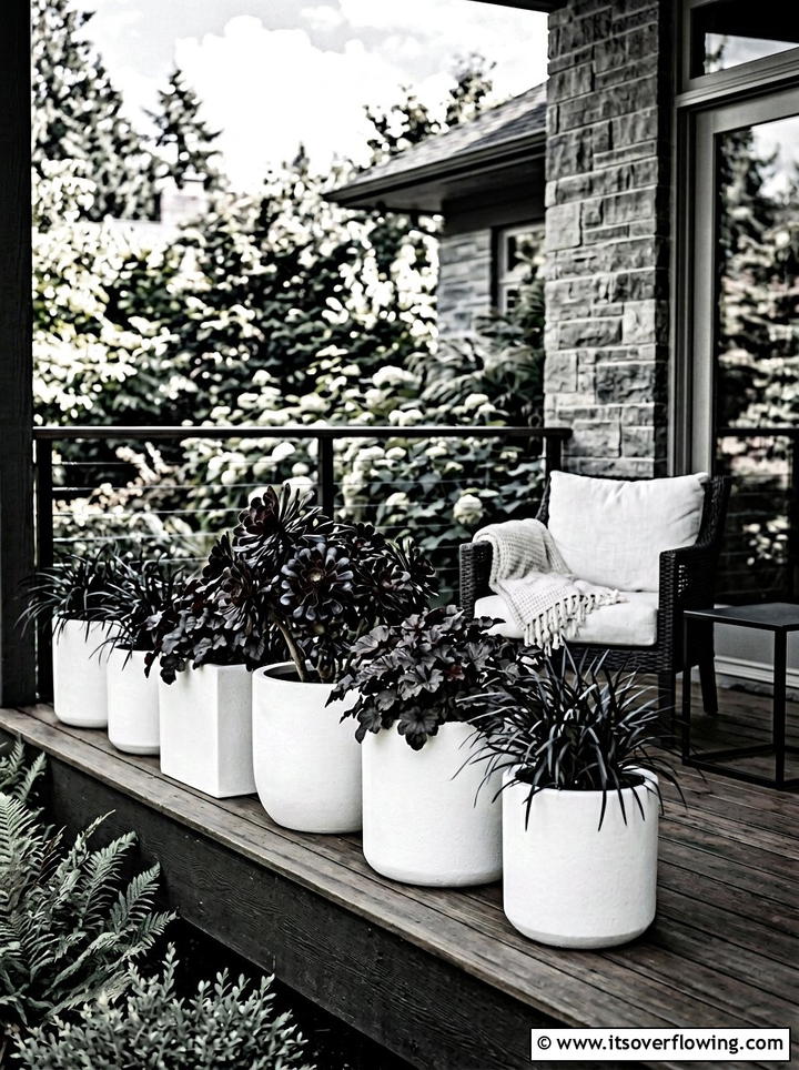 White Planters With Black Plants - 25 front porch ideas with black and white theme