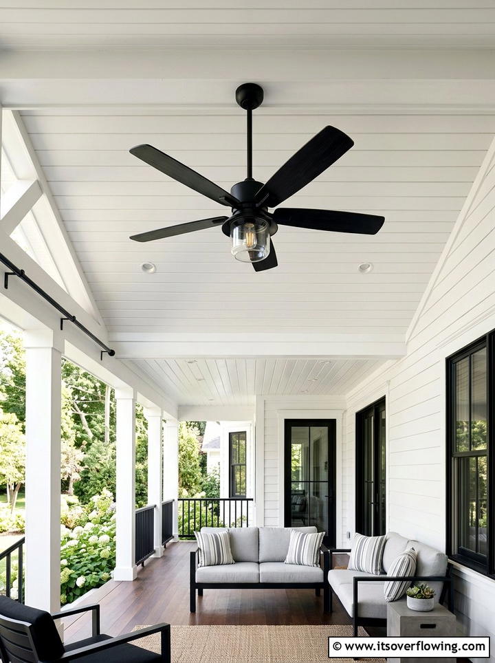 White Porch Ceiling With Black Fan - 25 front porch ideas with black and white theme