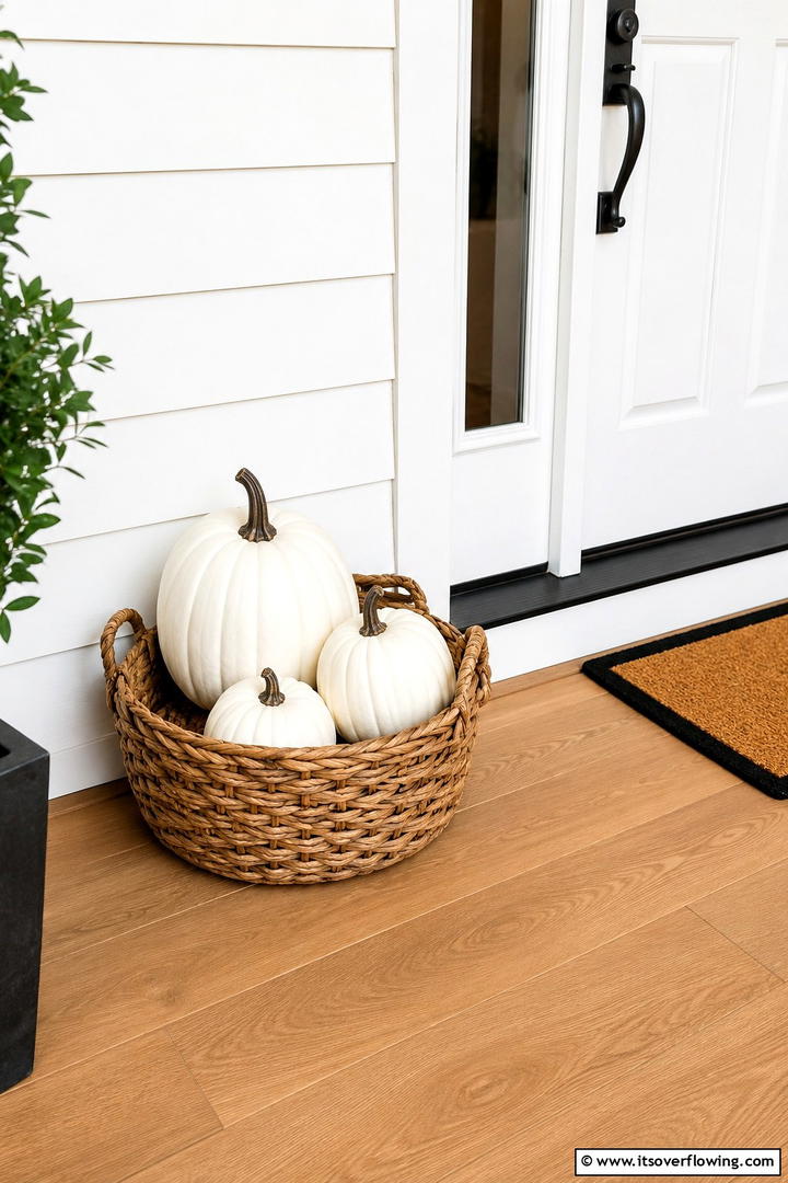 White Pumpkin Entryway Display - 50 Minimalist Fall Decor Ideas to Upgrade Spaces Now