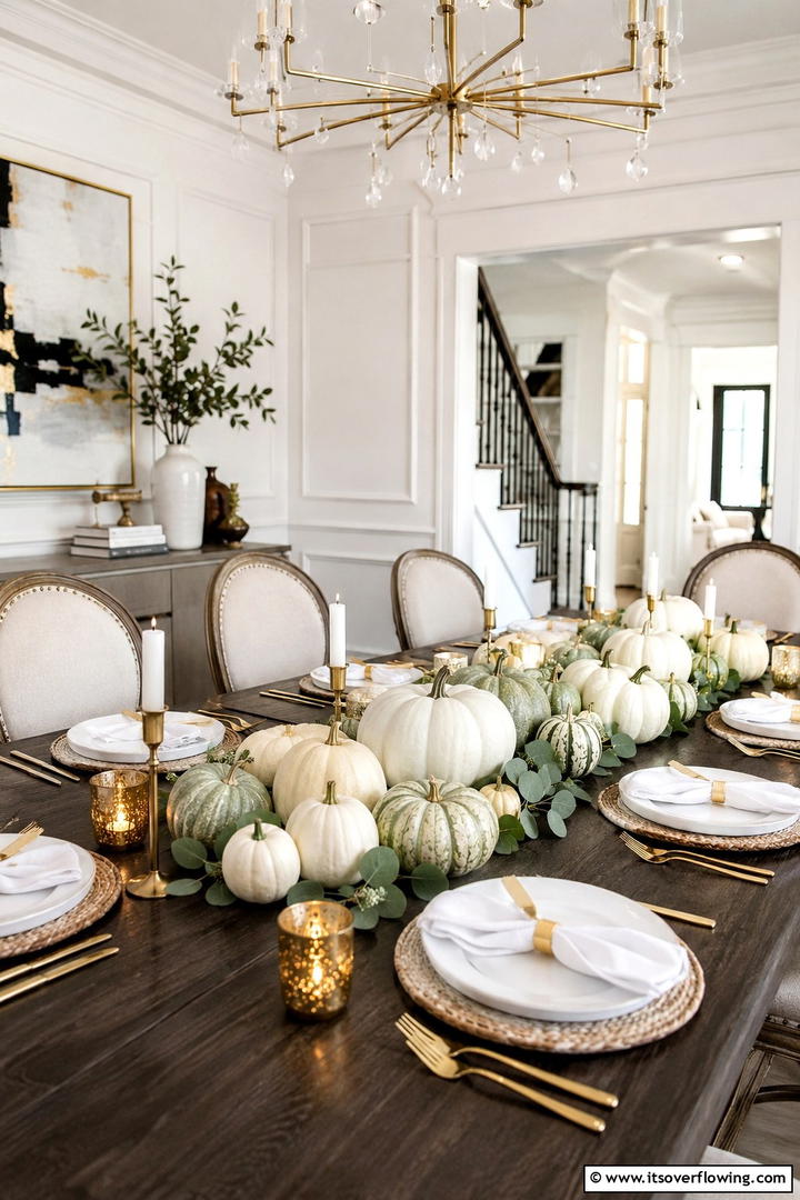 White Pumpkin Table Displays - 50 Fall Table Decor Ideas Roundup- Seasonal Styling