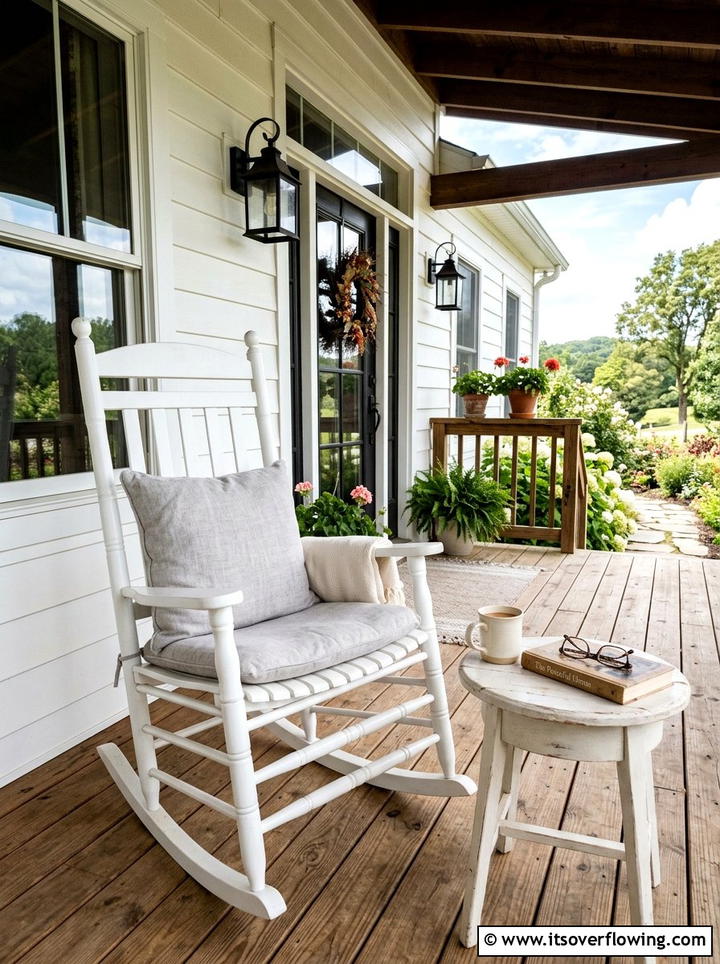 White Rocking Chair - 25 front porch decor ideas with farmhouse charm
