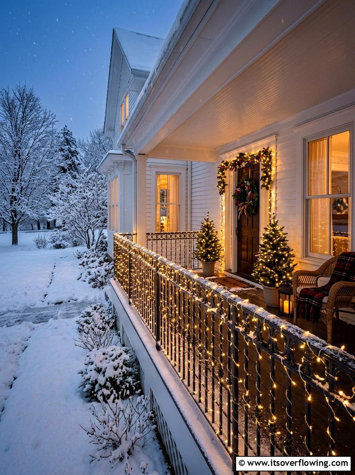 White String Lights - 25 front porch decor ideas for winter