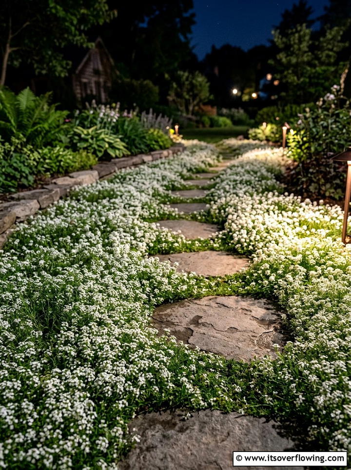 White Sweet Alyssum Groundcover - 25 creative garden ideas with moon gardens
