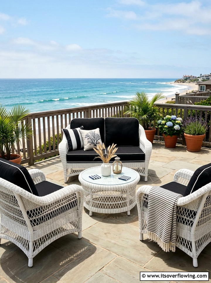 White Wicker Furniture Set - 25 front porch ideas with black and white theme