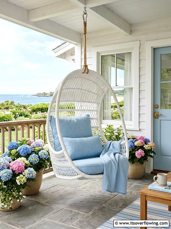 White Wicker Hanging Chair - 25 front porch ideas with hanging chair