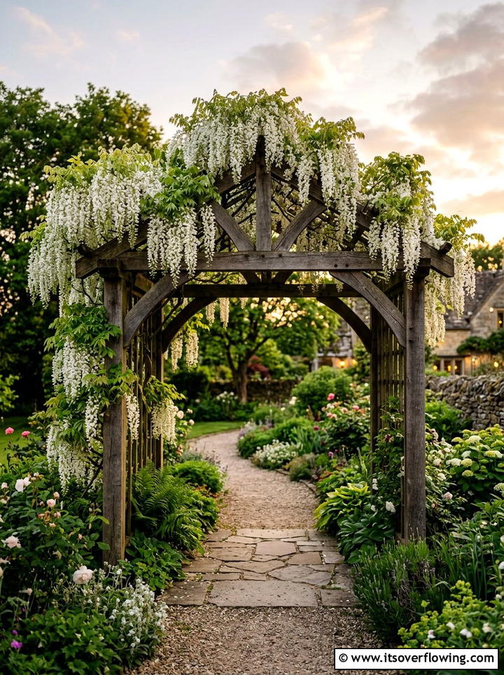 White Wisteria Garden Arbor - 25 creative garden ideas with moon gardens