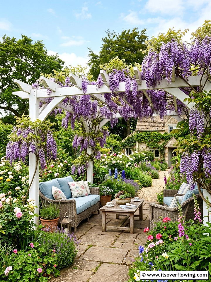 White Wood Pergola With Wisteria - 25 garden design ideas with pergola and vines