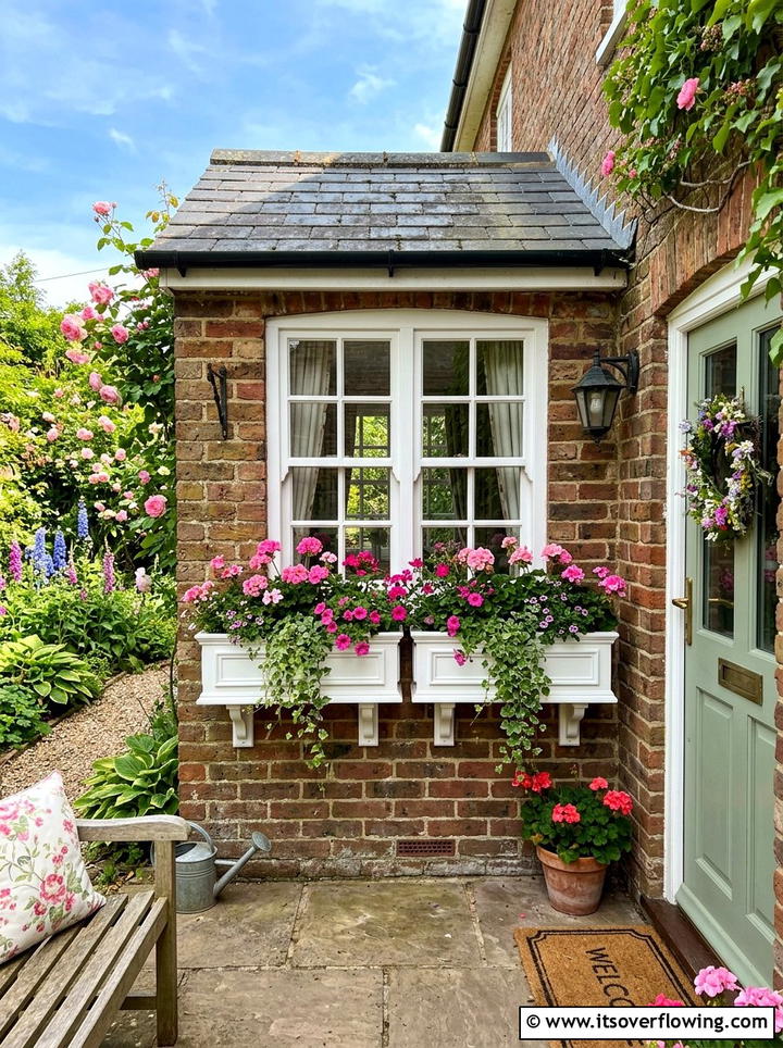 White Wood Window Box - 25 front porch ideas with real plants