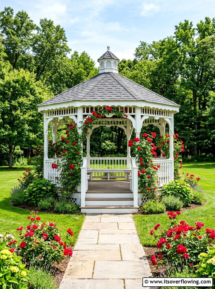 White Wooden Gazebo - 25 backyard ideas with gazebo