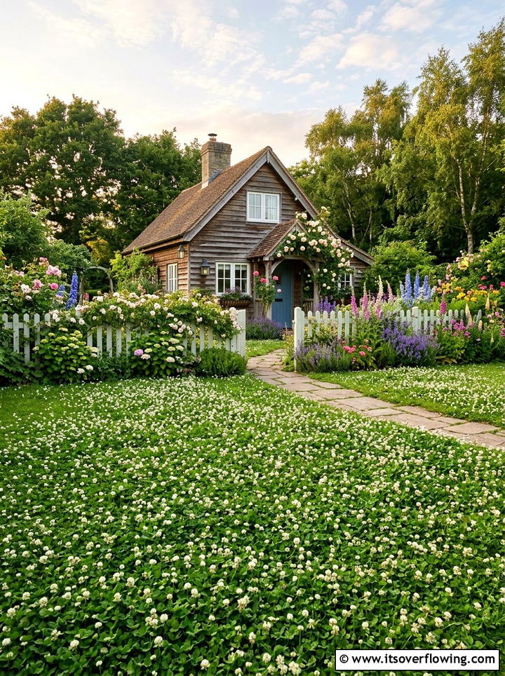 White clover backyard - 25 backyard ideas with clover lawn