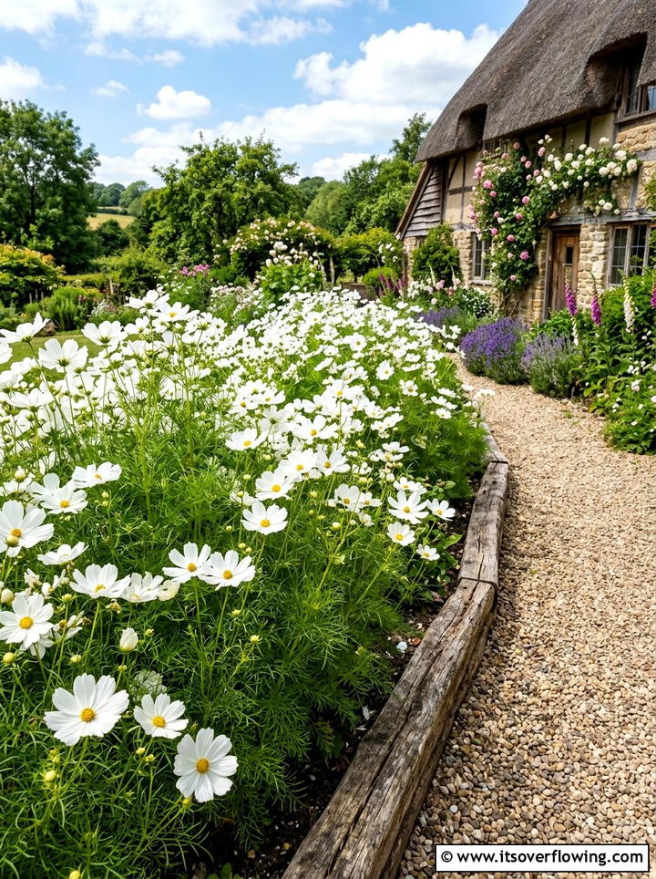 White cosmos garden - 25 creative garden ideas with white flower gardens