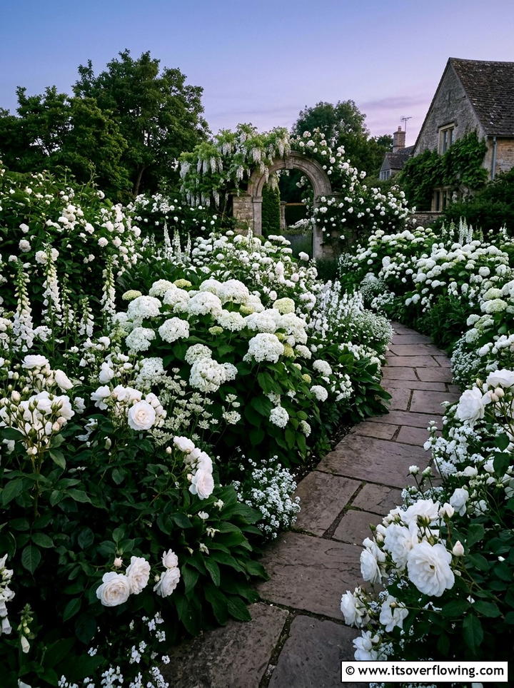 White flowering garden - 25 creative garden ideas with minimal planting palette