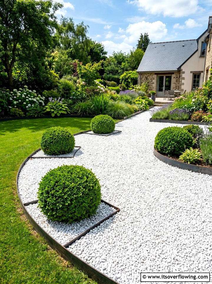 White gravel landscaping - 25 garden ideas for minimalist style