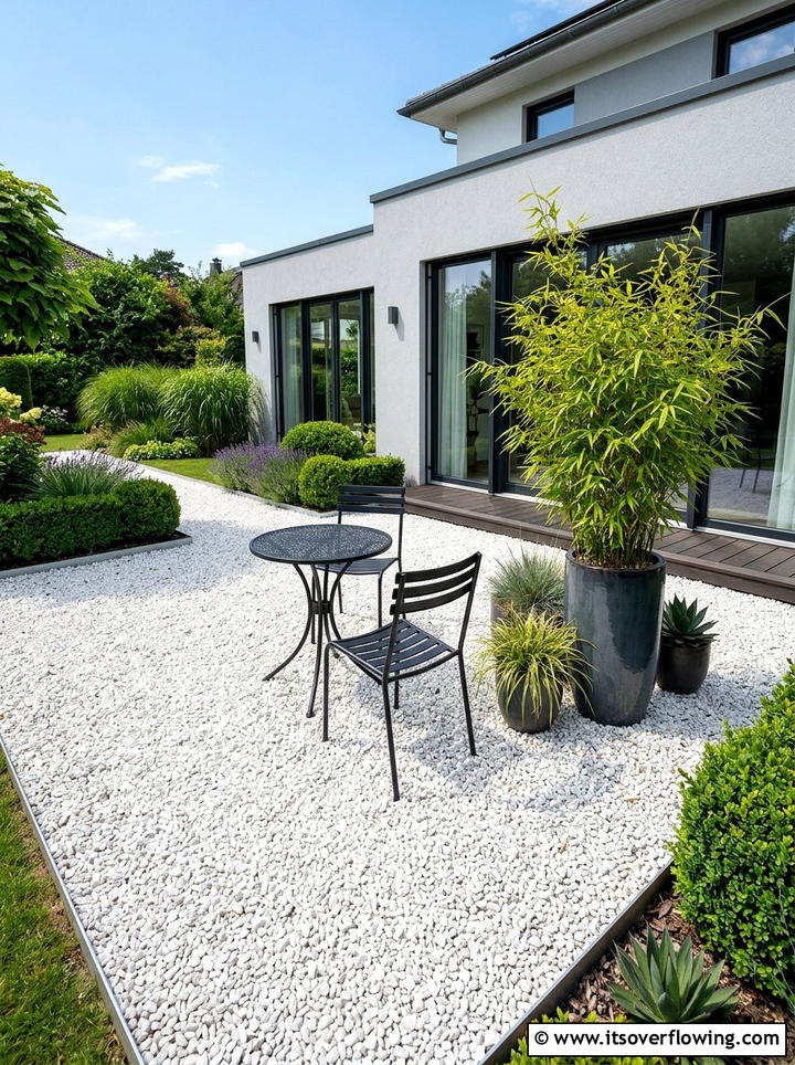White gravel patio - 25 small garden ideas with zen style