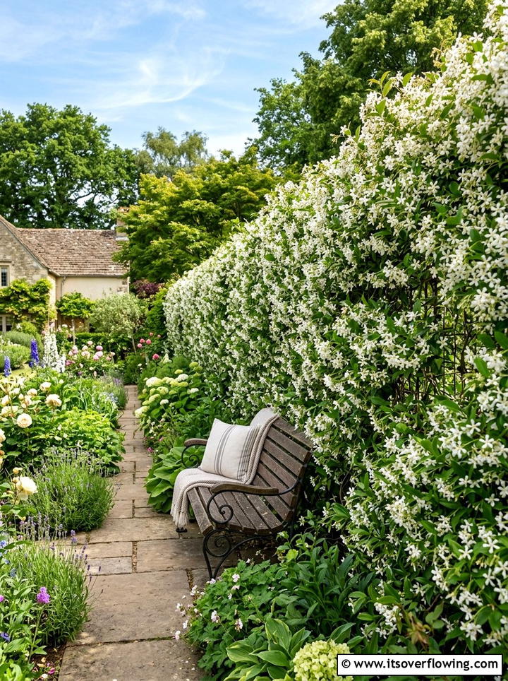 White jasmine fence - 25 creative garden ideas with white flower gardens