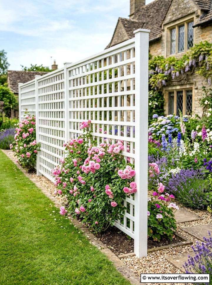 White lattice garden divider - 25 backyard ideas with lattice wall