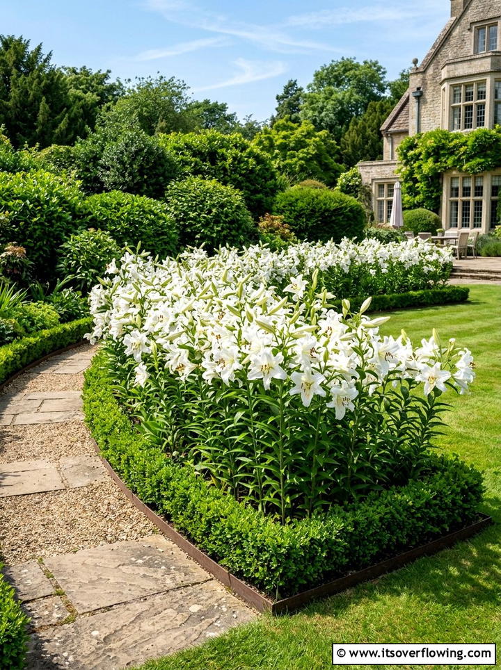 White lily garden - 25 creative garden ideas with white flower gardens