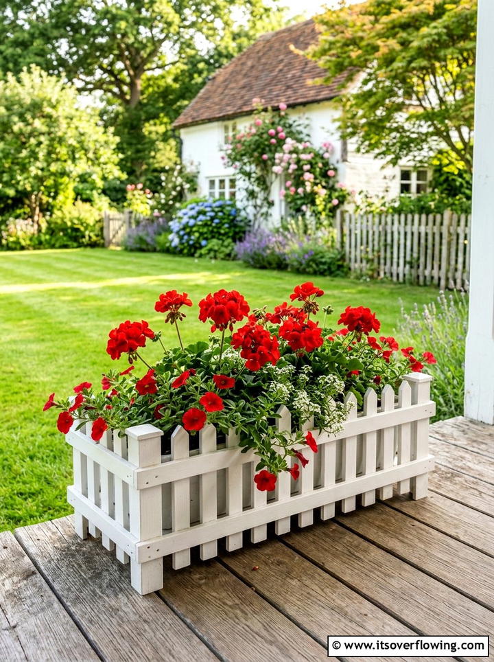 White picket fence planter - 25 front porch ideas with patriotic decor