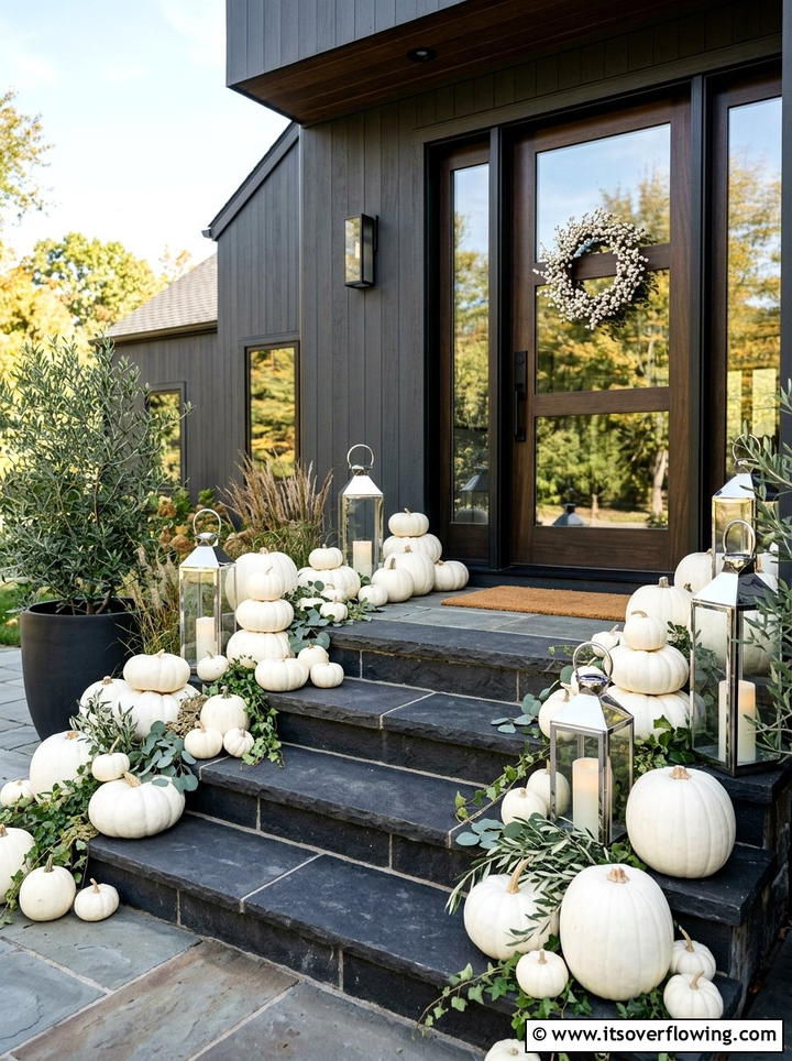 White pumpkin arrangement - 25 front porch decor ideas for thanksgiving