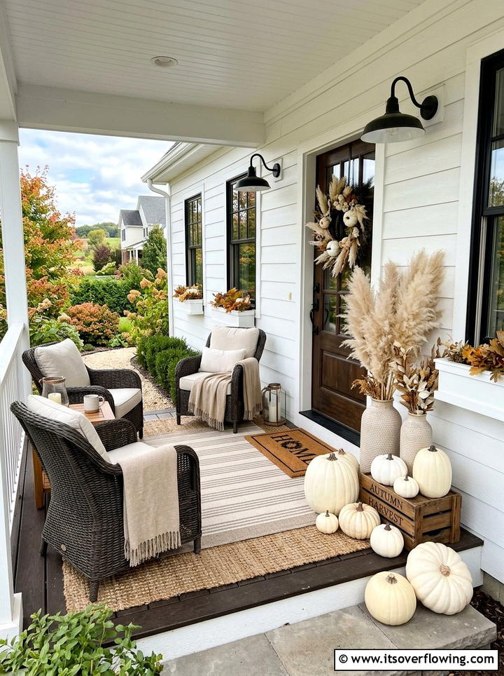 White pumpkin porch decor - 25 front porch decor ideas with fake pumpkins