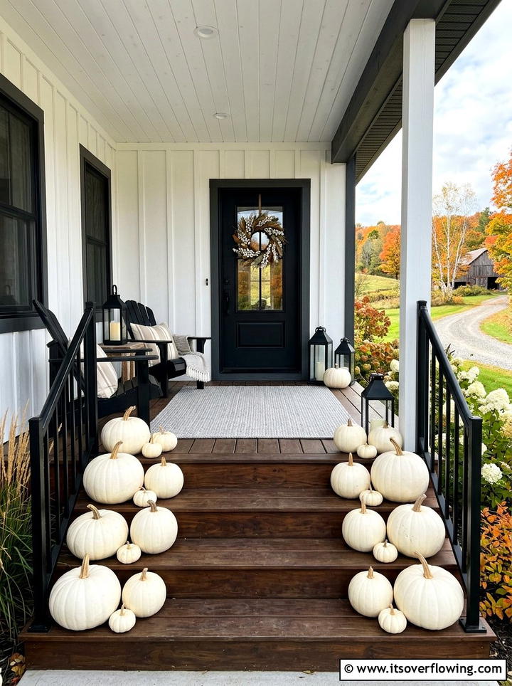 White pumpkins on porch - 25 front porch ideas with pumpkins