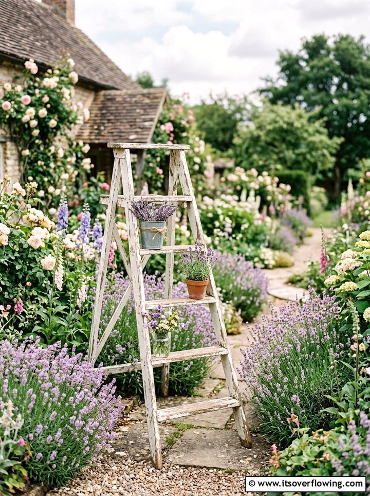 White shabby chic ladder - 25 creative garden ideas with ladder planters