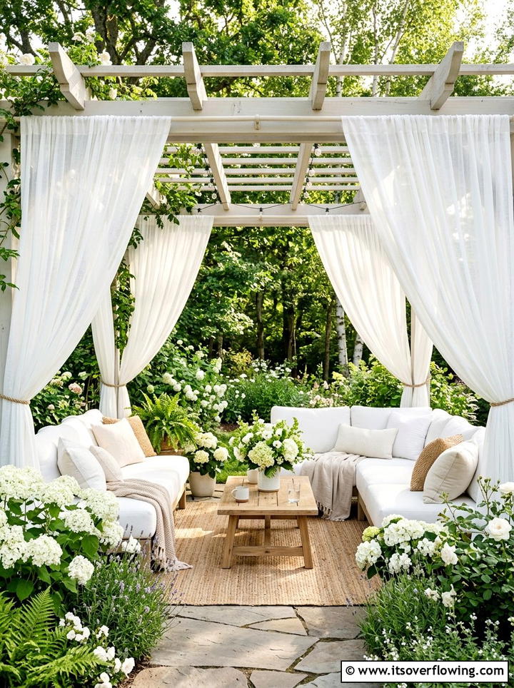 White sheer outdoor curtains - 25 garden decor ideas with pergola curtains