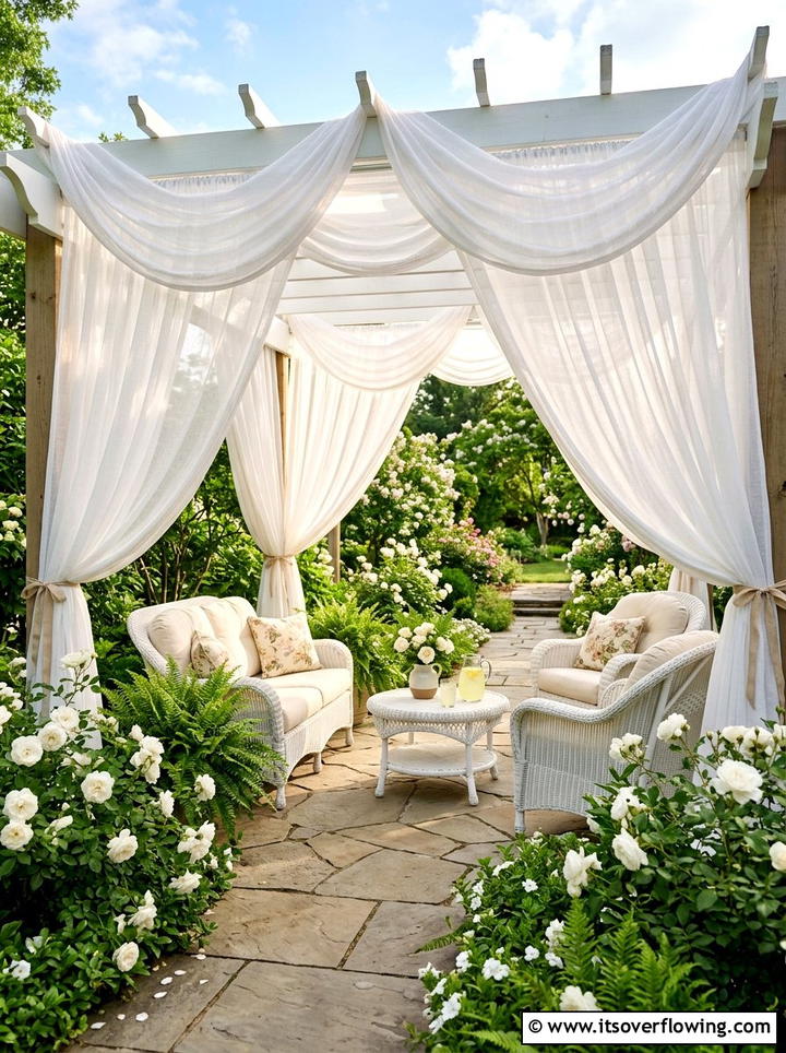 White sheer pergola curtains - 25 backyard ideas with pergola curtains