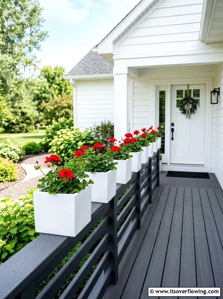 White square planters - 25 front porch ideas with tall planters