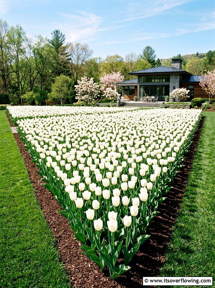 White tulip garden - 25 creative garden ideas with white flower gardens