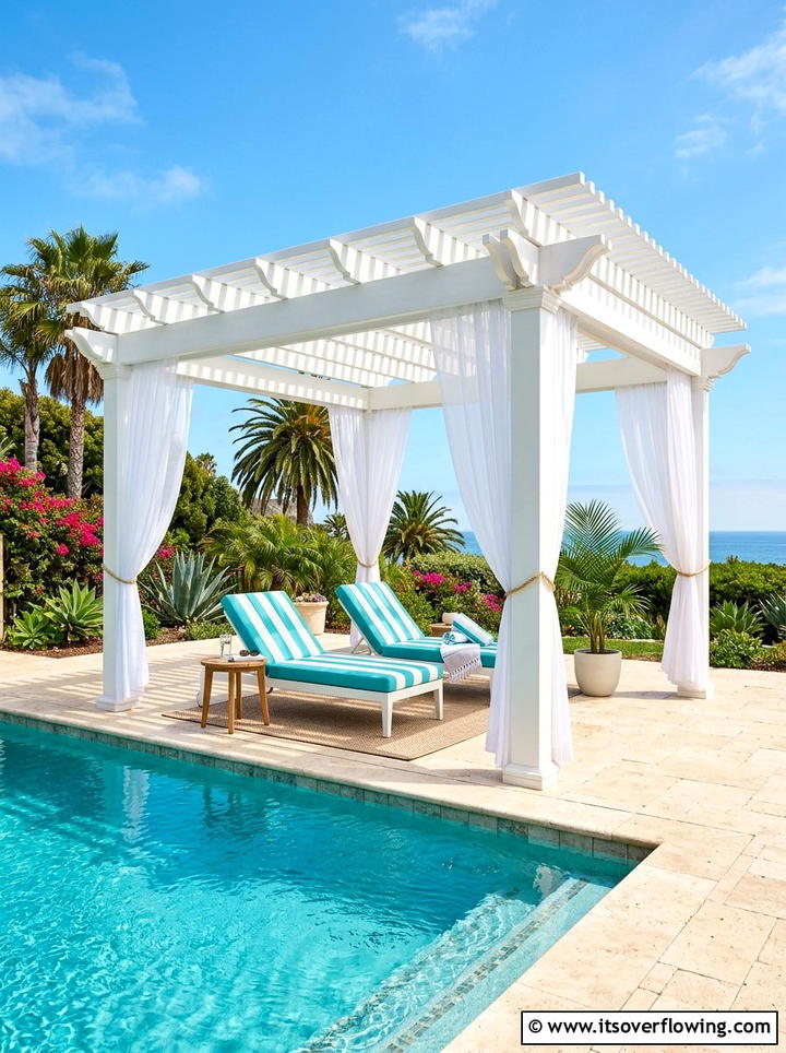 White vinyl pergola for poolside - 25 garden ideas with pergola