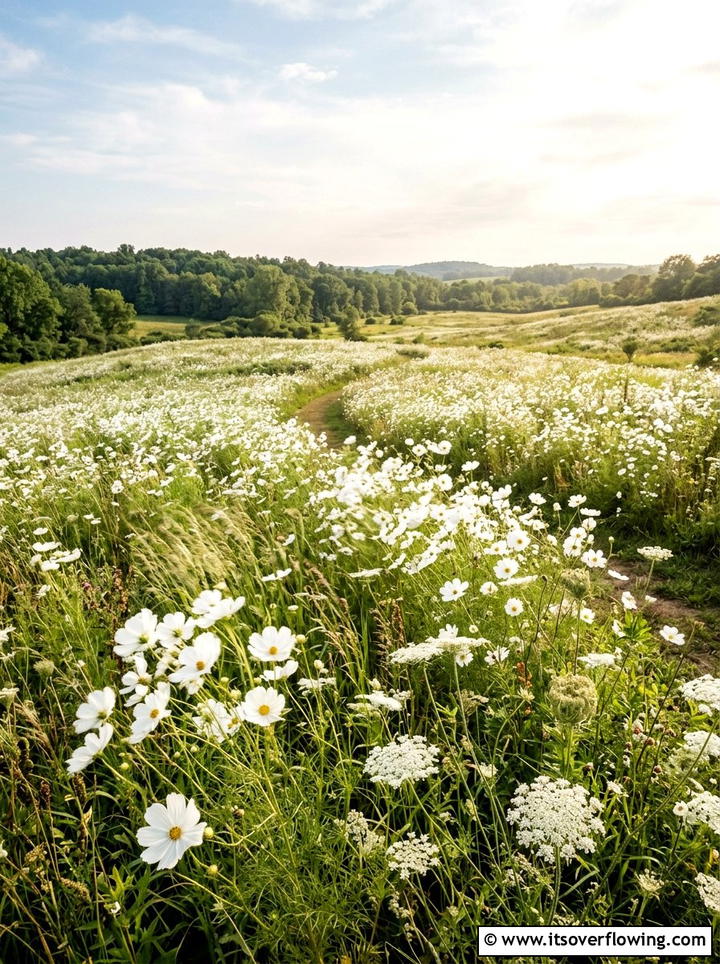 White wildflower meadow - 25 creative garden ideas with white flower gardens