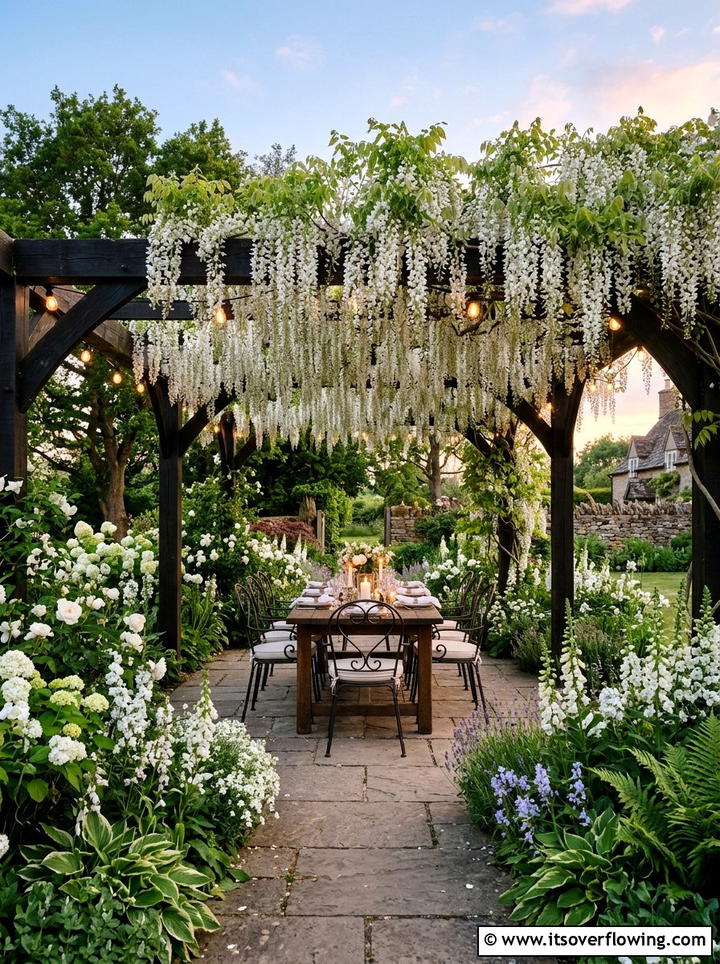 White wisteria pergola - 25 creative garden ideas with white flower gardens
